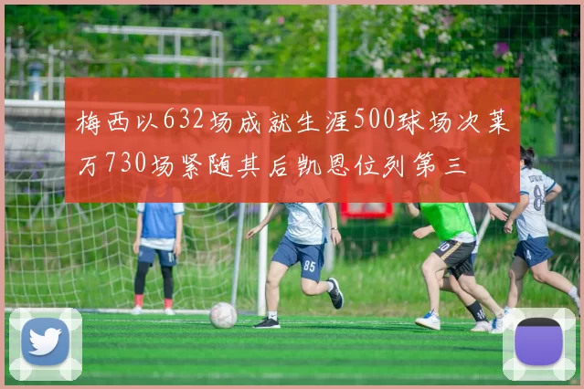 梅西以632场成就生涯500球场次莱万730场紧随其后凯恩位列第三